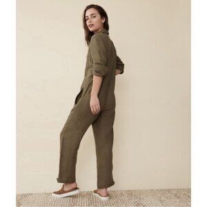 Jenni Kayne 100% Linen Coverall (Sz XS) Moss Green Long Sleeve Jumpsuit NO BELT
